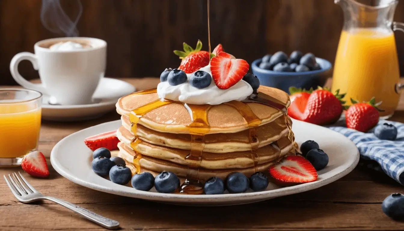 CMS Pancake Breakfast with fluffy pancakes, syrup, and fresh toppings