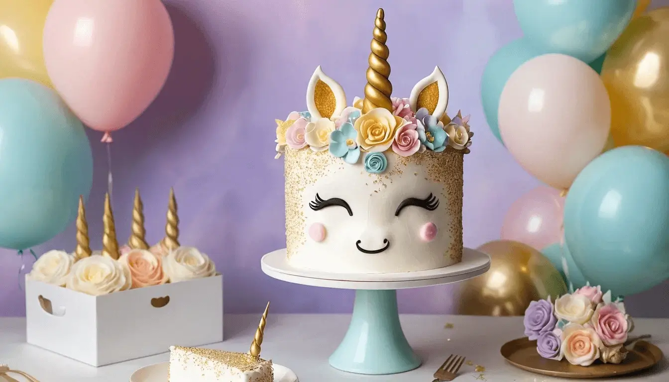 Colorful Unicorn Cake with Whimsical Decorations